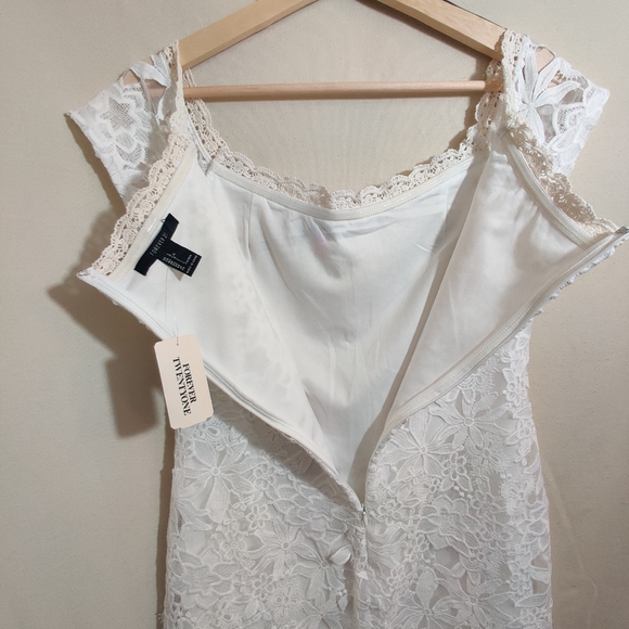 FOREVER 21 NWT Cream Knit Multicolor Floral Embroidered Off The Shoulder Dress L - Picture 13 of 16